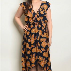LAST 1! BEAUTIFUL NAVY&MUSTARD FLORAL DRESS
